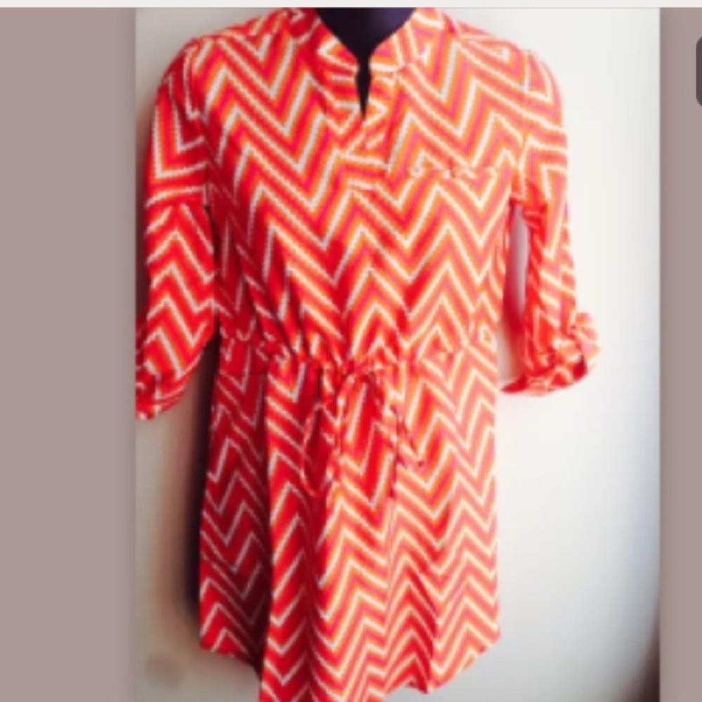 Orange/pink/ white tunic chevron print  dress 4124
